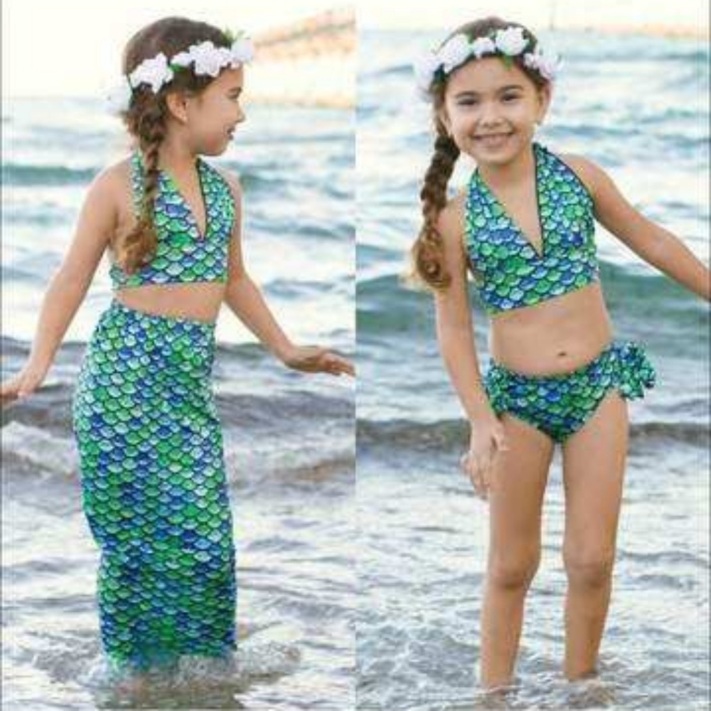 Little Girls Scaly Mermaid Bathing Suit 3pcs
